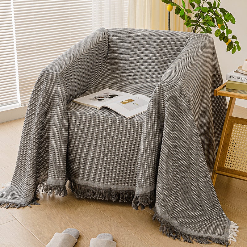 Ins Cream Style Single Sofa Towel Sofa Cover Cotton Thread Full Cover Straight Row Three-Person Non-Slip Sofa Cloth Cover Blanket - Image 1